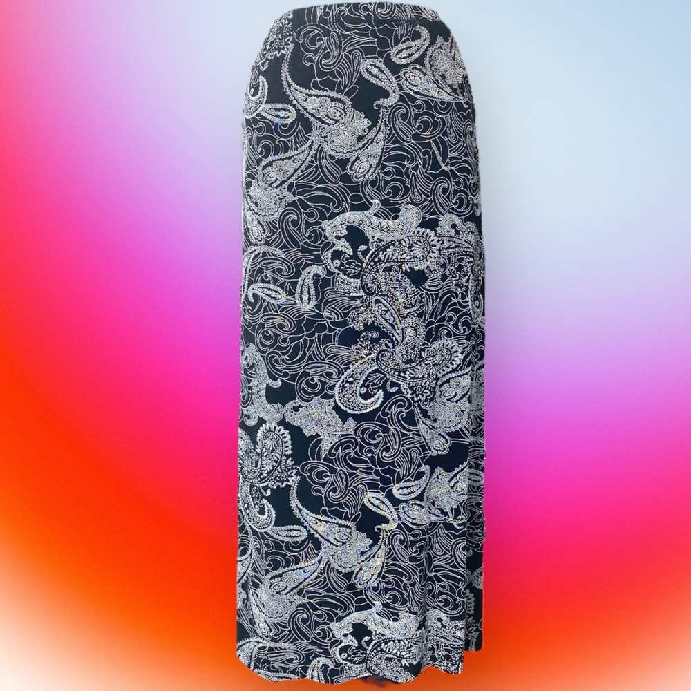 ❌SOLD❌ Y2K Black Paisley Stretchy Slinky Plus Size Maxi Skirt Goth Whimsigoth
